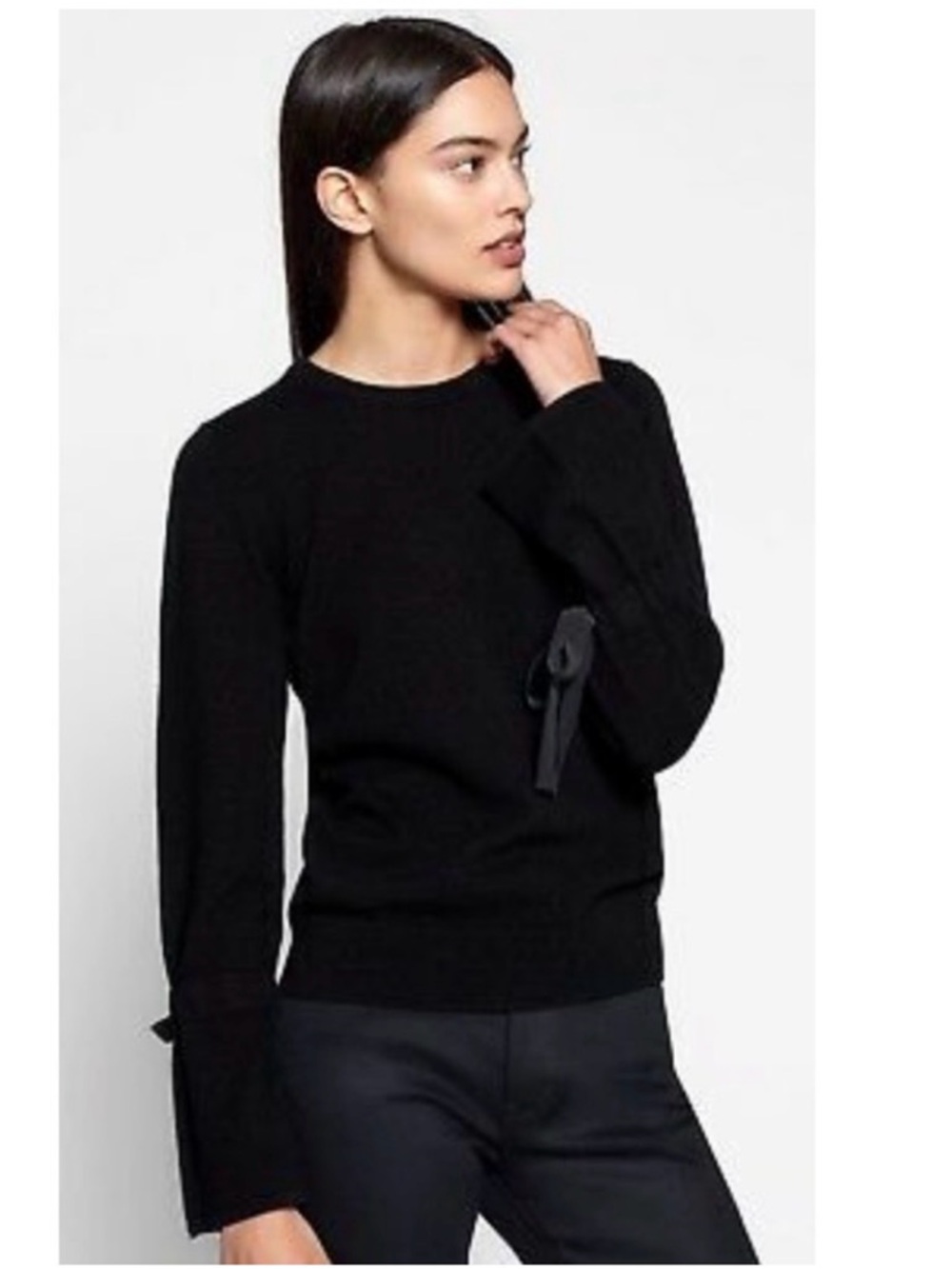 Equipment Nile 100% Cashmere Crew Neck Long Sleeve Tie Cuffs Sweater Black XL